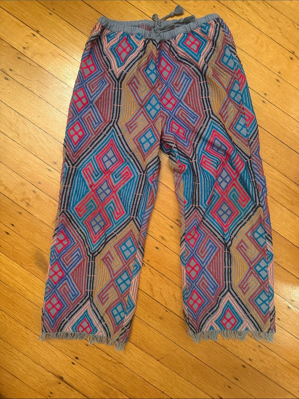 Pink Chicken Multicolor Geometric Embroidered Pants